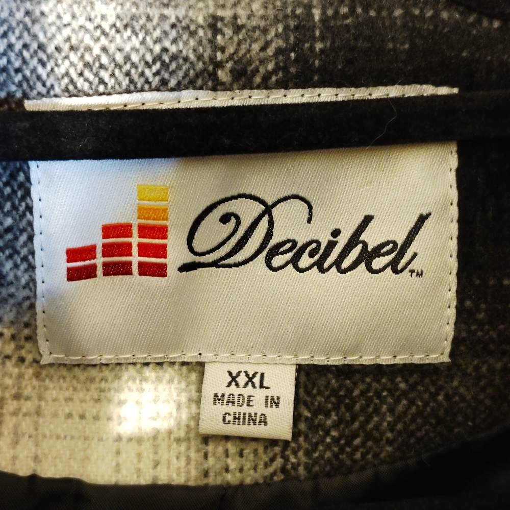 Decibel Black and White Pea Coat with Bold Plaid Pattern and Notched Lapel - Picture 4 of 8